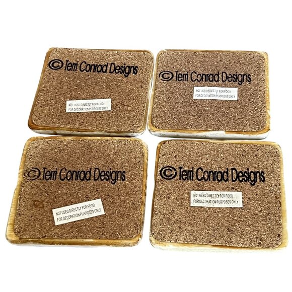 Terri Conrad Vintage Rock Art Set Rustic Metal Stand Butter Yellow Red Artsy - Picture 8 of 16